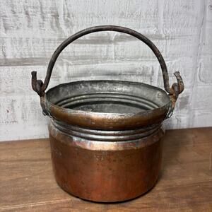 Antique Copper Patina Cauldron Pail Cast Iron Handle